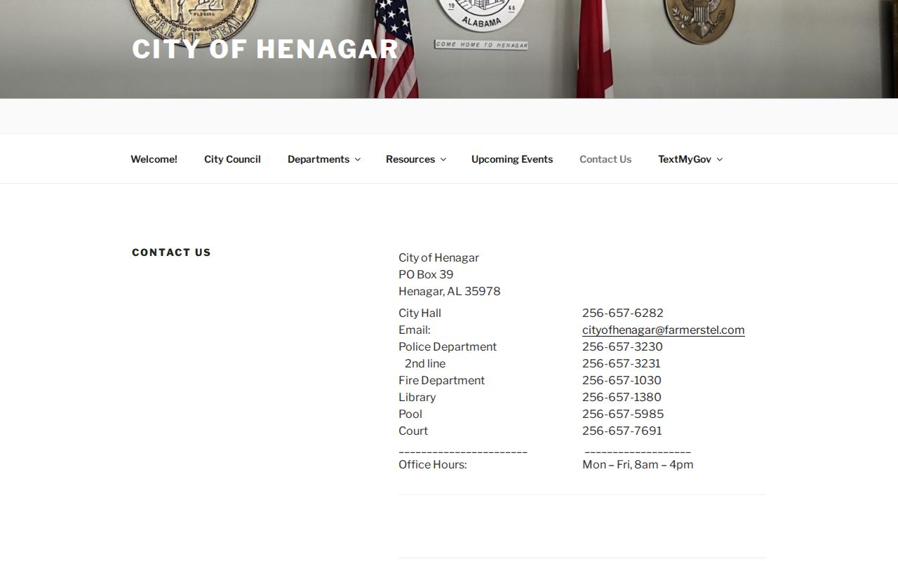 Henagar City Hall contact source for a DeKalb County municipal court record